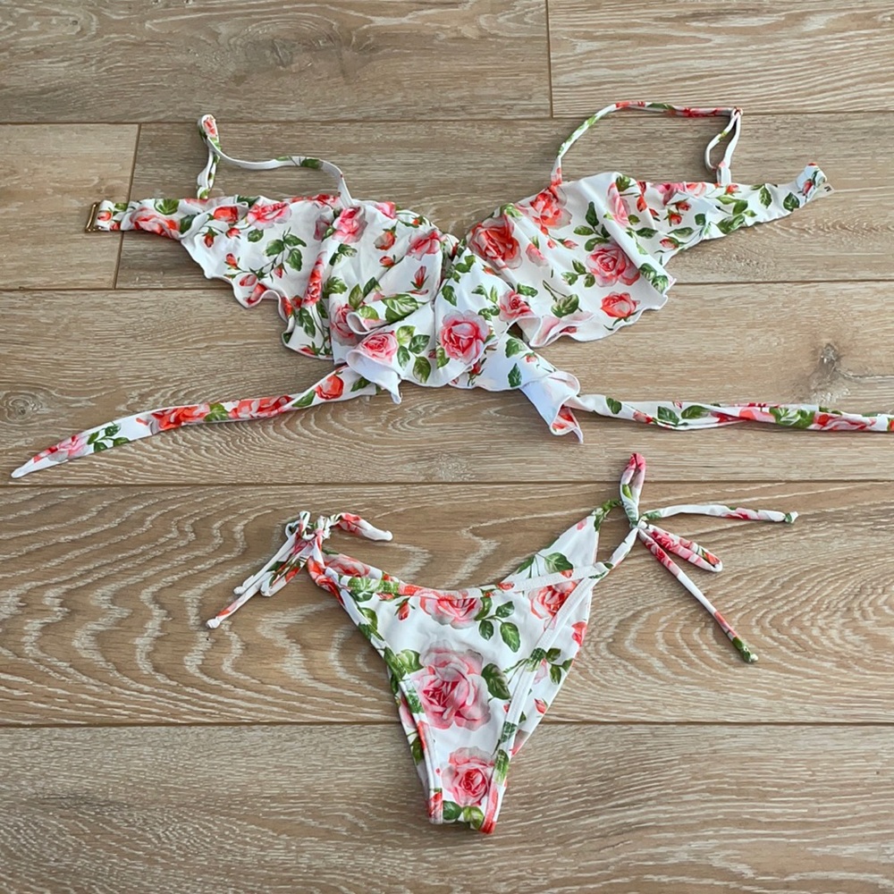 Montce swim white rose wrap top (Top Only)